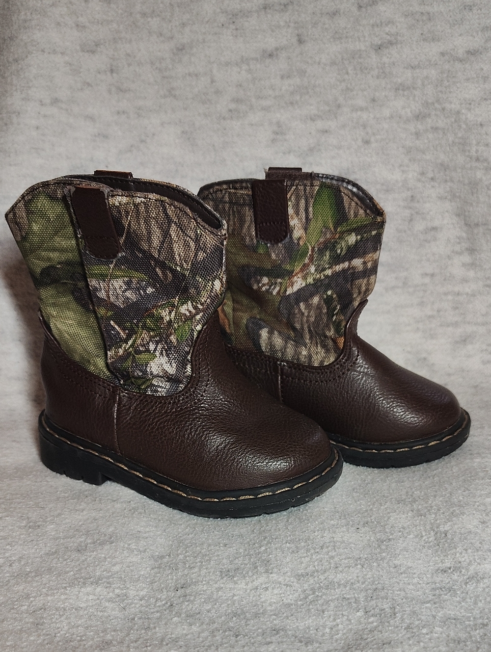 Garanimals Brown Leather-Look & Green Camouflage Pull-On Kids Boots